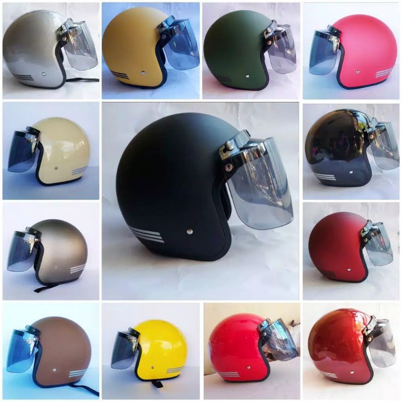 HELM BOGO GARIS CLASSIC sudah termasuk KACA DATAR free PACKING