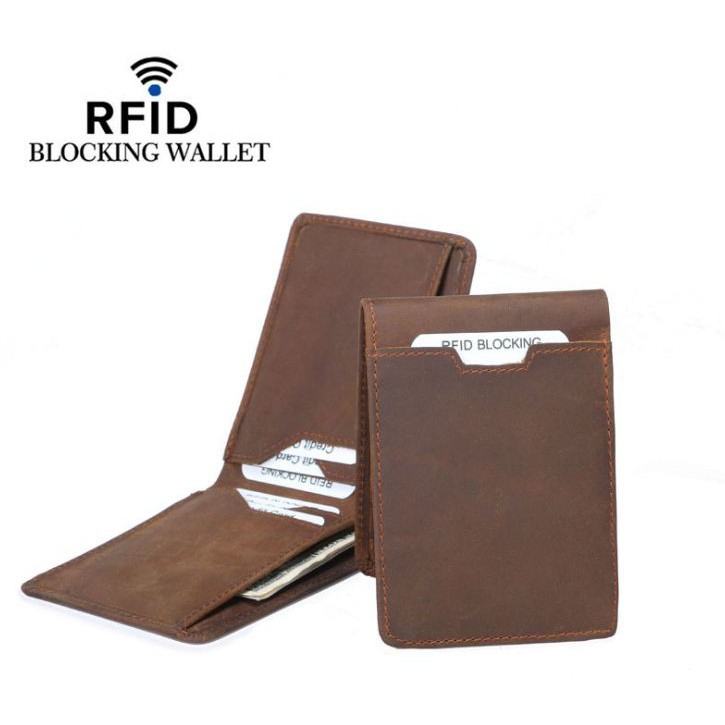 Anti RFID Dompet Pria Cowok Tipis Kulit Asli Crazy Horse Import FM110