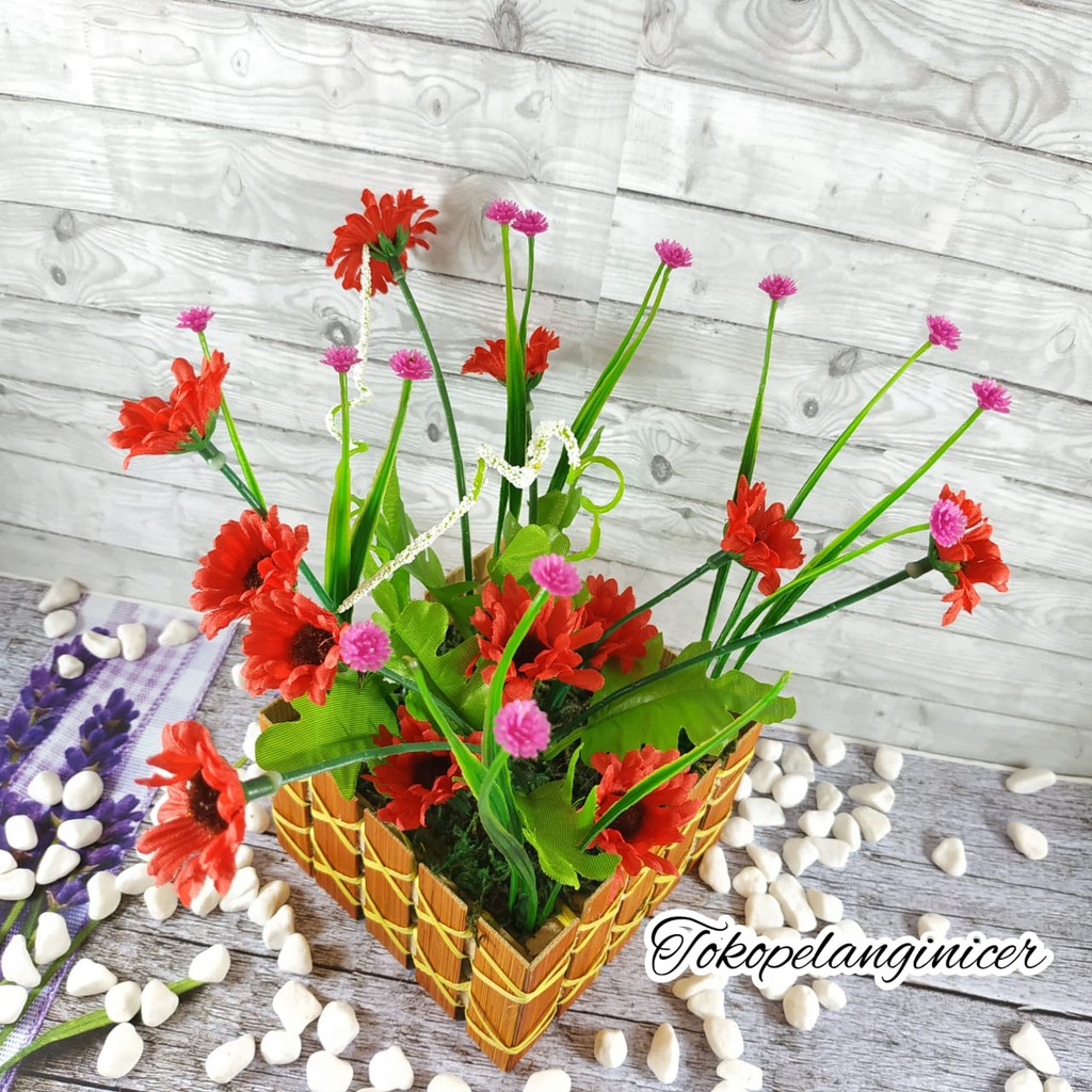 BARU!!! Buket Tanaman Hias /Vas bunga Artificial krisan Mekar /shabby By TokoPelangiNicer Home Decor