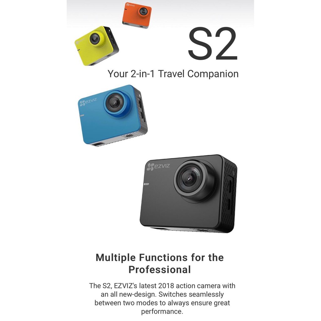 Action Camera Sport Kamera EZVIZ S2 FULL HD 1080P TouchScreen LCD & Case Waterproof
