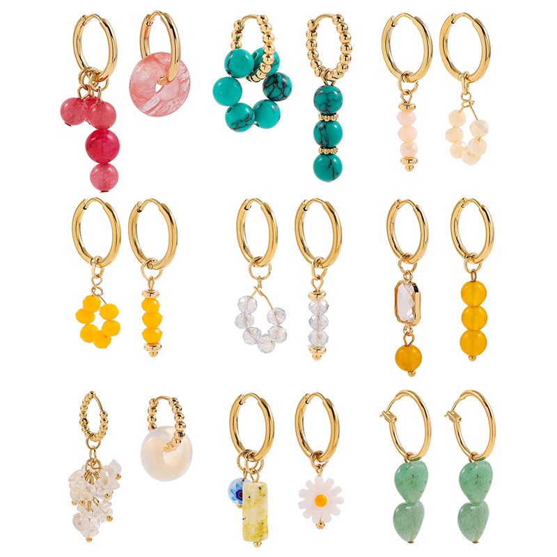 Anting Kait Gantung Desain Manikmanik Batu Alam Gaya Bohemian Handmade Untuk Wanita