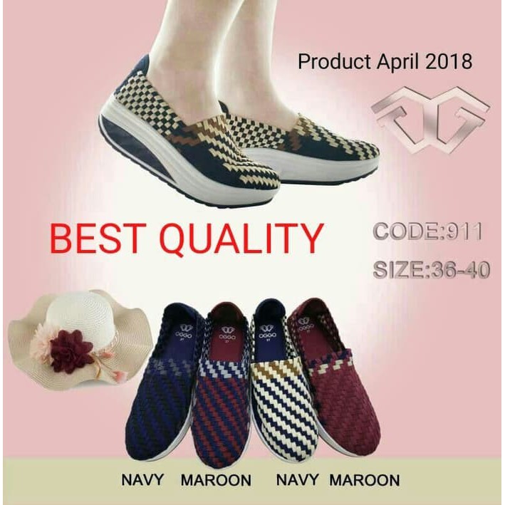 Wedges Santai Main Mall Korea Wanita Datar Flatform Lucu Sep F98F6  Sepatu Rajut Anyaman Oggo / Sepa
