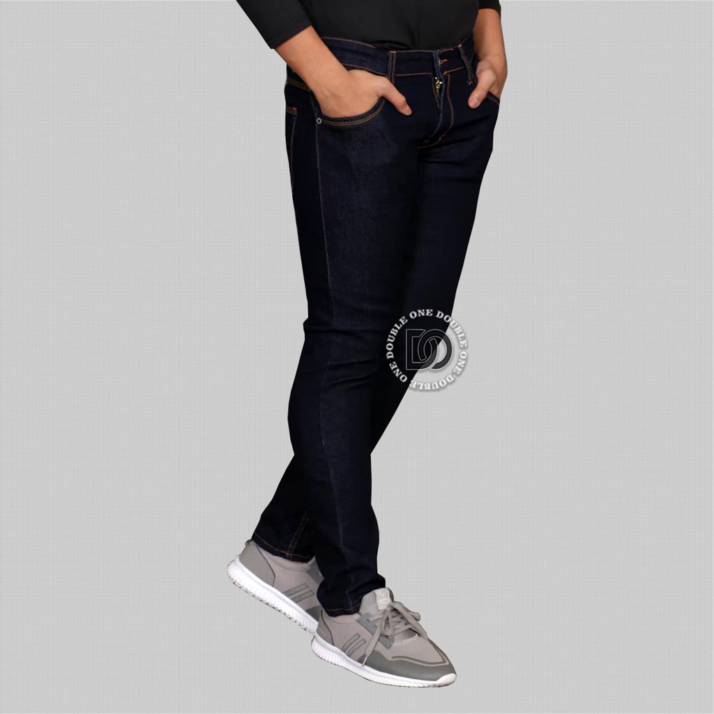 DOUBLE ONE Celana Jeans Panjang Pria Slim Fit Original FIFTEEN DENIM Navy Blue