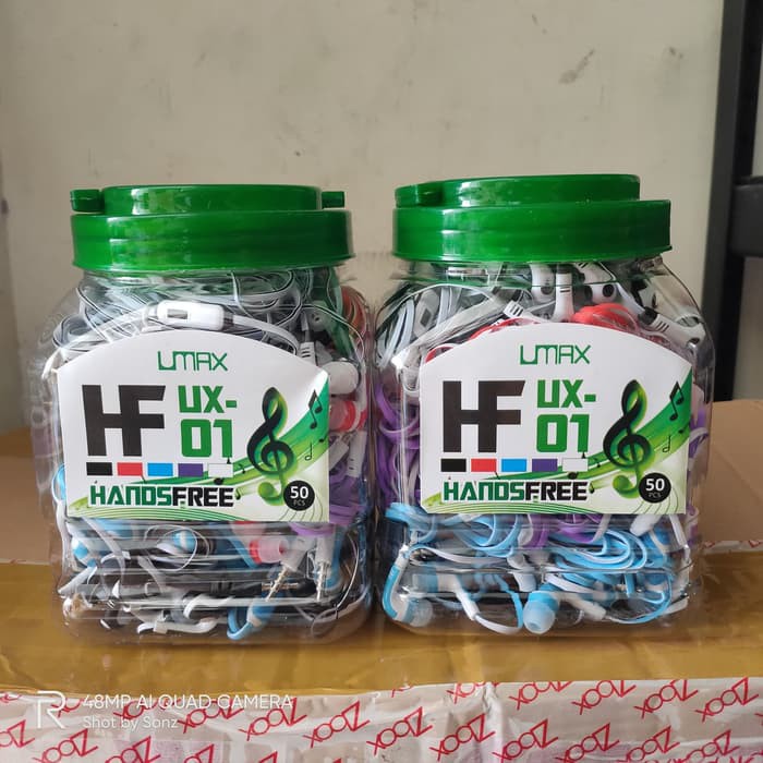 EARPHONE HEDSET UMAX TOPLES MEGA BASS ISI 50PCS PLUS MIC SUARA STEREO