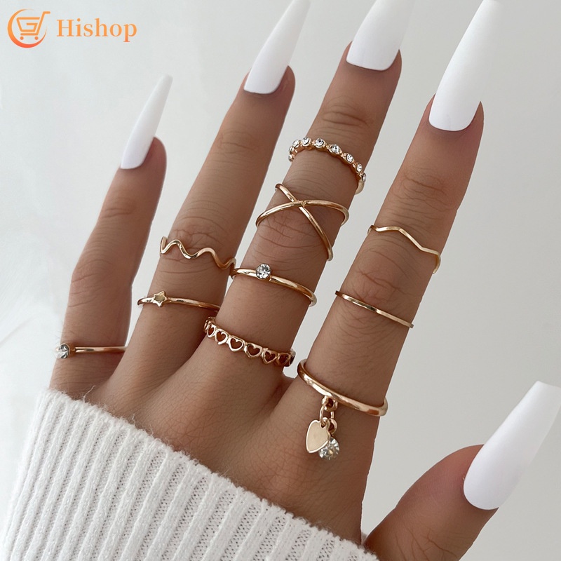 12pcs / Set Cincin Emas Gaya Vintage Untuk Wanita