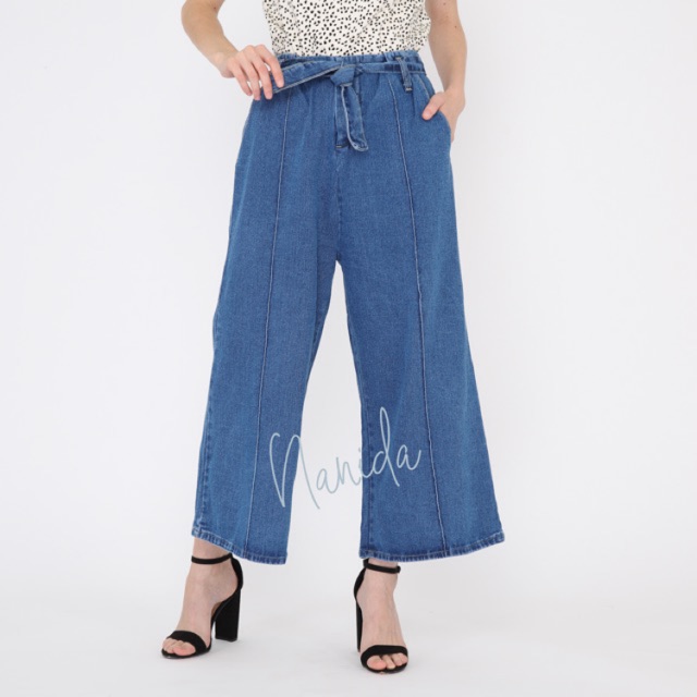 Nanida - Celana Kulot boyfriend jeans Karet Hemura