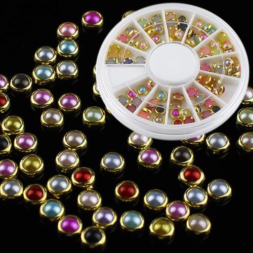 [Bayar Di Tempat] 5mm Paduan Berwarna Putaran Nail Art Rhinestone Pearl Wheel Dekorasi Alat