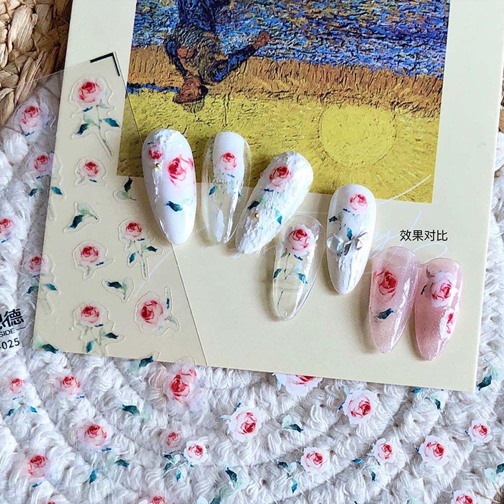 AUGUSTINA Agustina Bunga Stiker Kuku Wanita Rose Leaf Self Adhesive Nail Art Dekorasi