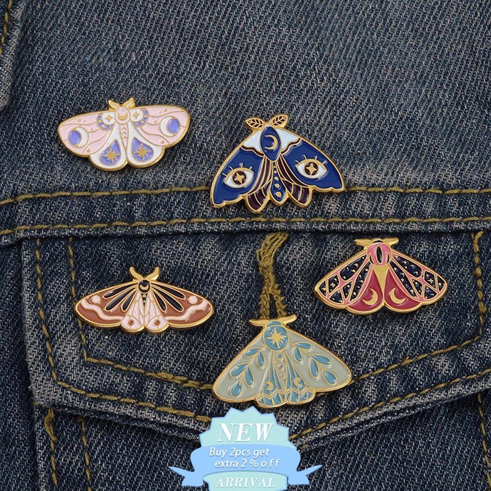 [Elegan] Kupu-kupu Ngengat Enamel Pin Kreatif Fashion Retro Serangga Perhiasan Aksesoris Warna Emas Lencana Perhiasan Hadiah Kartun Bros Pin