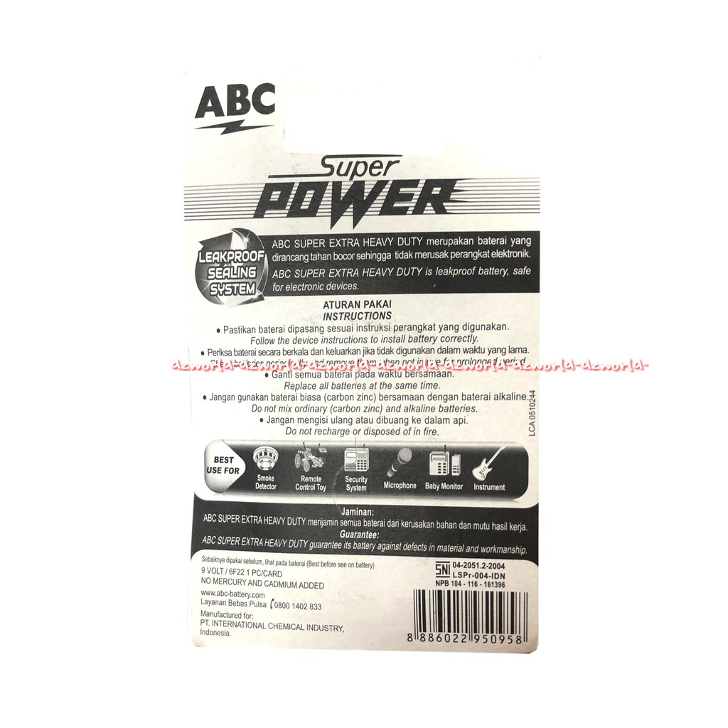 Baterai Abc Alkaline Super Power Battery Kotak Tegangan 9 Volt