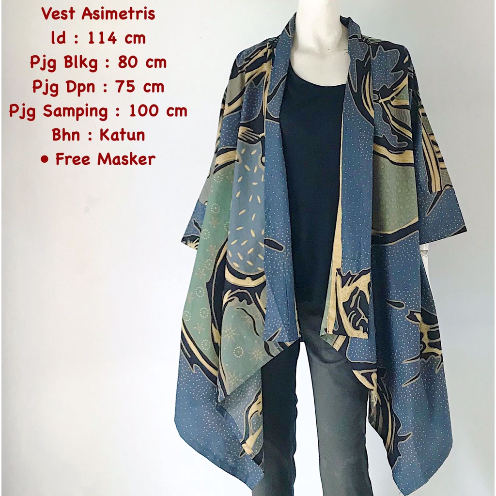 Vest asimetris batik solo outer kerja bolero trendy outer lengan