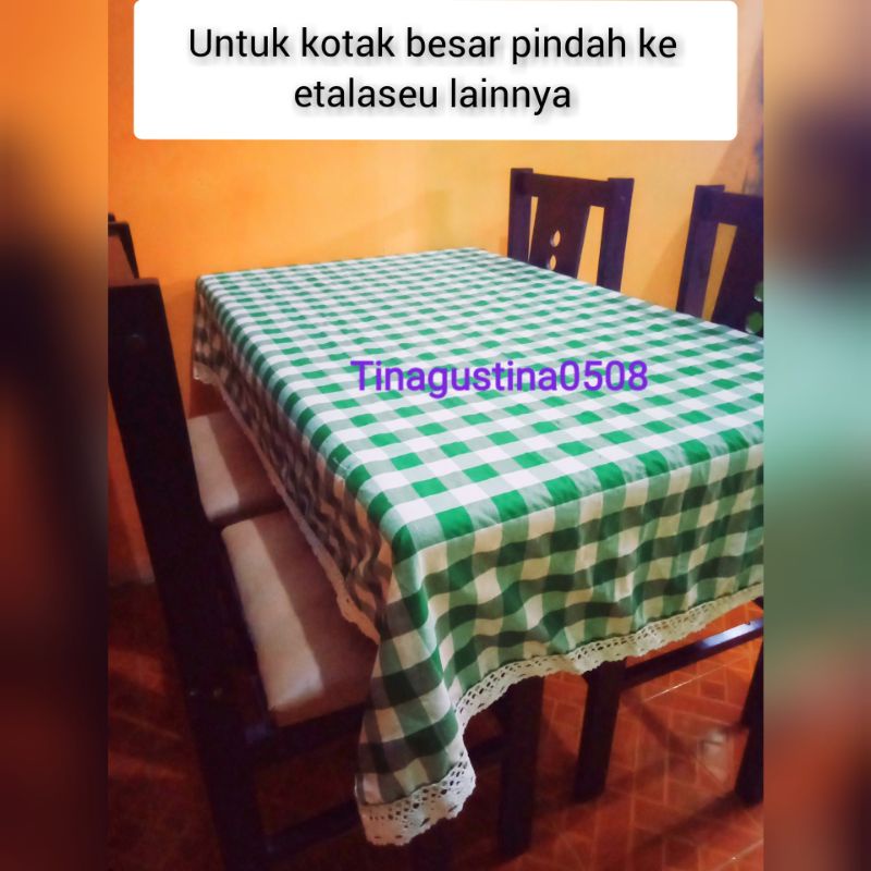 Taplak meja makan renda motif kotak-kotak 100x150-150x200 cm