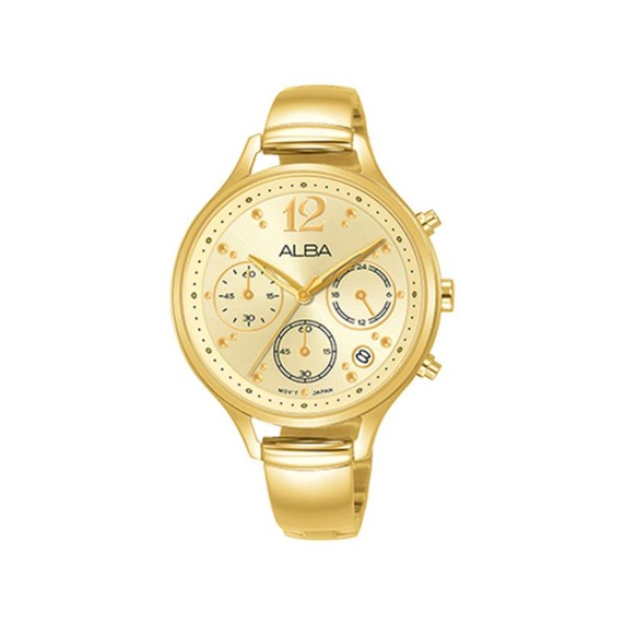 Jam Tangan Wanita Alba Original AT3E98 Strap Stainless Steel Gold Chronograph Quartz