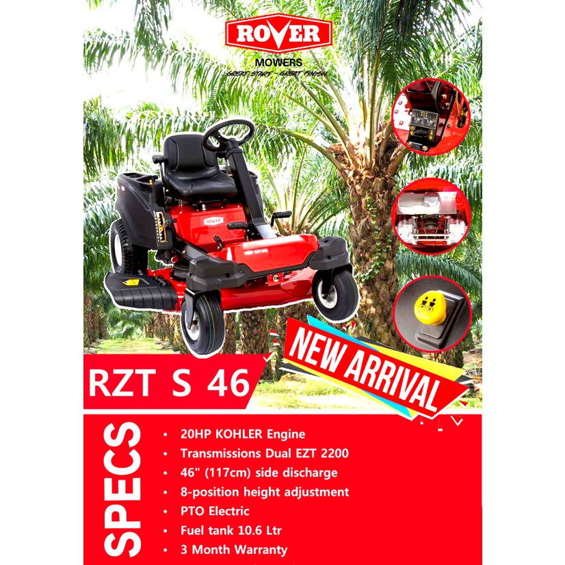 Mesin Potong Rumput Mobil ROVER RZT S46 / Potong Rumput Mobil ROVER 20HP KOHLER - Ride on Mower ROVER