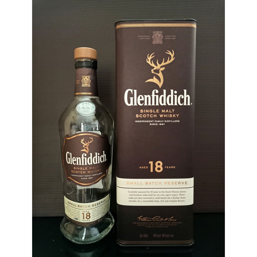 Botol bekas miras Glenfiddich 18 700 ML + Dus
