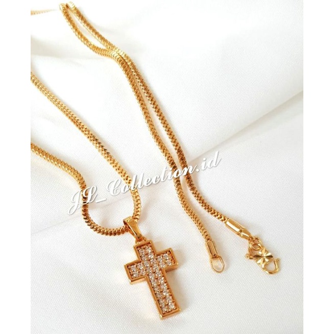 Kalung Salib Permata Zircon Full Impor Lapis emas kalung Salib Replica Gold Salib