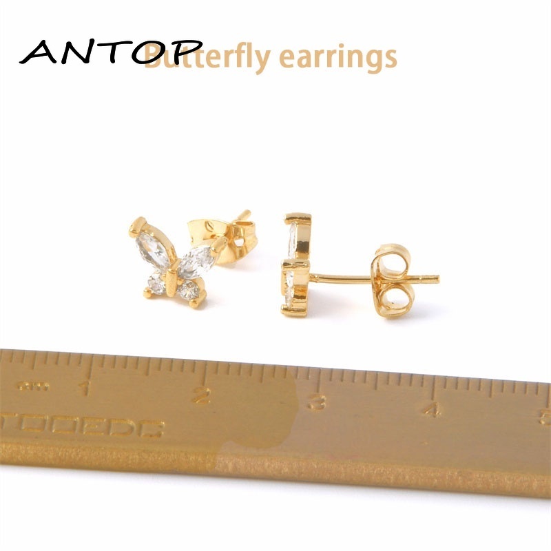 Korea Fashion Micro-Inlaid Zircon Kupu-kupu Anting-Anting Emas Sederhana Temperamen Anting Aksesoris Wanita ANTOP