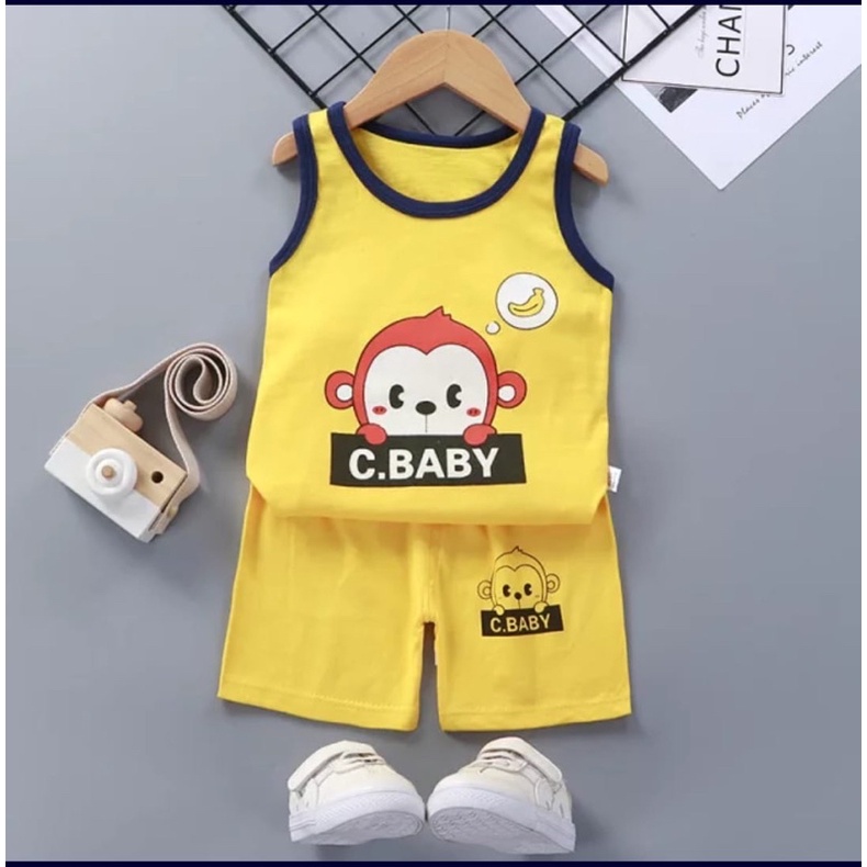 stelan baju anak 1-6 tahun baju anak motif monkey stelan seweter anak baju anak laki laki stelan joger anak laki laki-Lekbong kuning