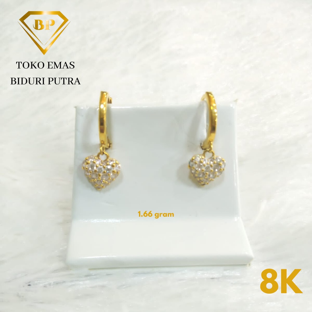 Anting Love Permata Perhiasan Emas Asli Kadar 8K/375 - Toko emas biduri putra