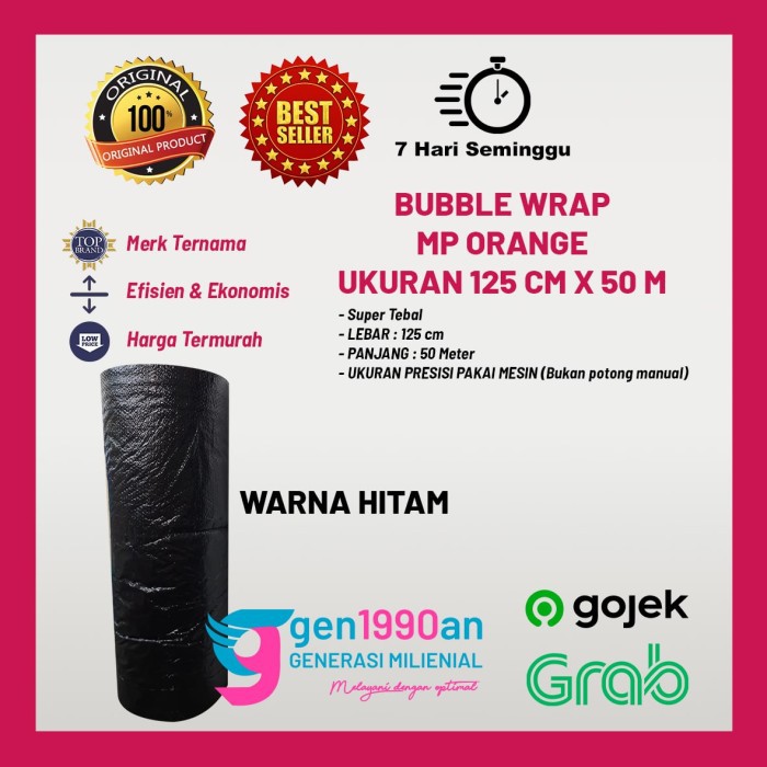 

Plastik Bubble Wrap 50 m x 125 cm Tebal Murah Mulia Pak TOMANG -ORGE - Hitam