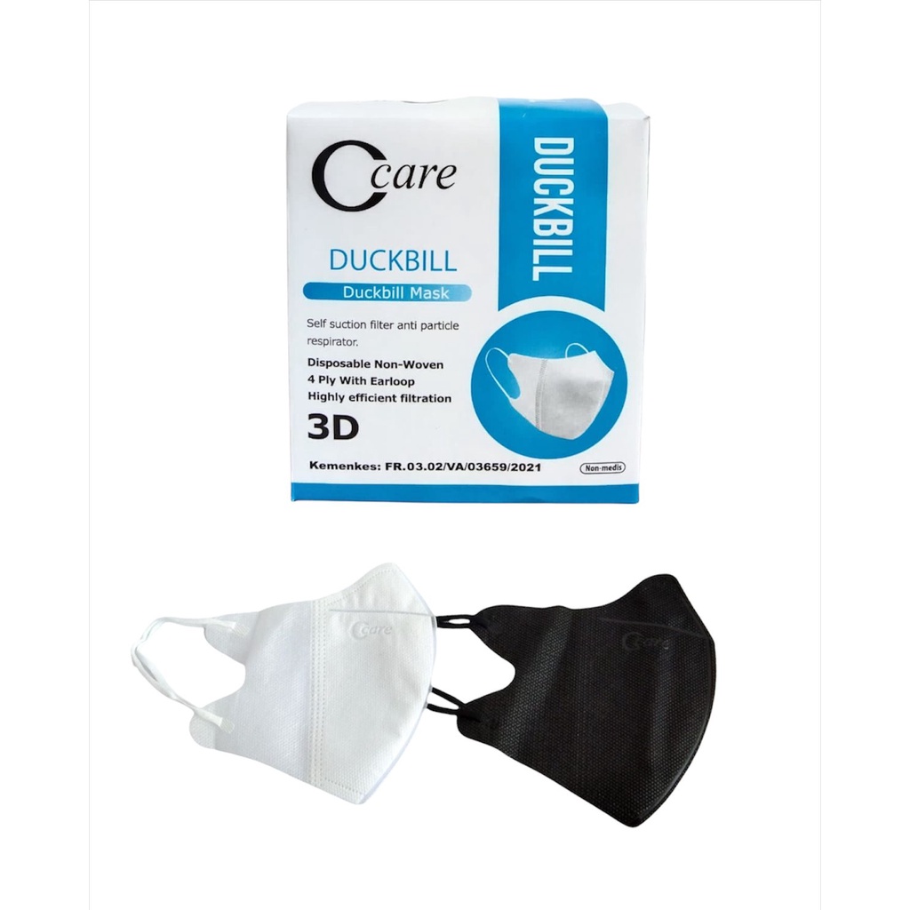 C-CARE MASKER DUCKBILL HITAM PUTIH 4PLY ISI 50 PCS