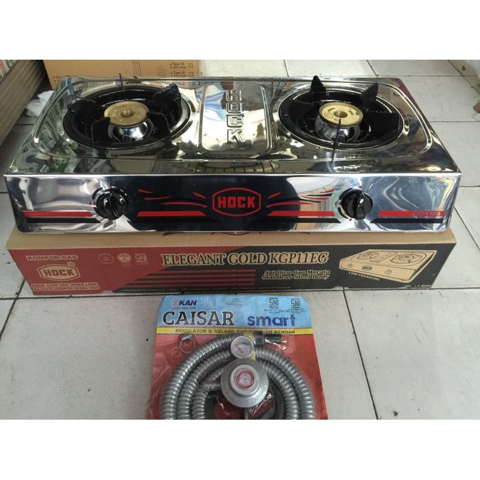 HOCK HP200EG ELEGHANT GOLD Kompor Gas 2 Tungku Paket (Regulator &amp; Selang)