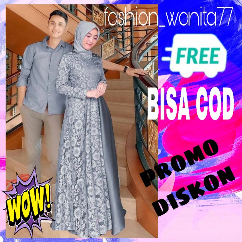 setelan set pasangan couple gamis dress baju pakaian busana fashion brokat wanita muslim remaja syaf