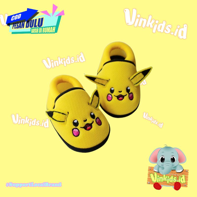 Sepatu Anak Bayi Perempuan Laki Laki Prewalker 0-12 Bulan Karakter Pikachu Full Yellow