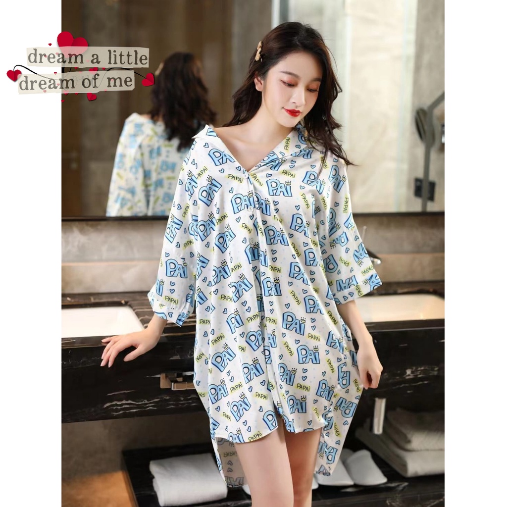 Dress Satin Daster Sexy Night Dress Sleepwear 61177207 PAI Blue