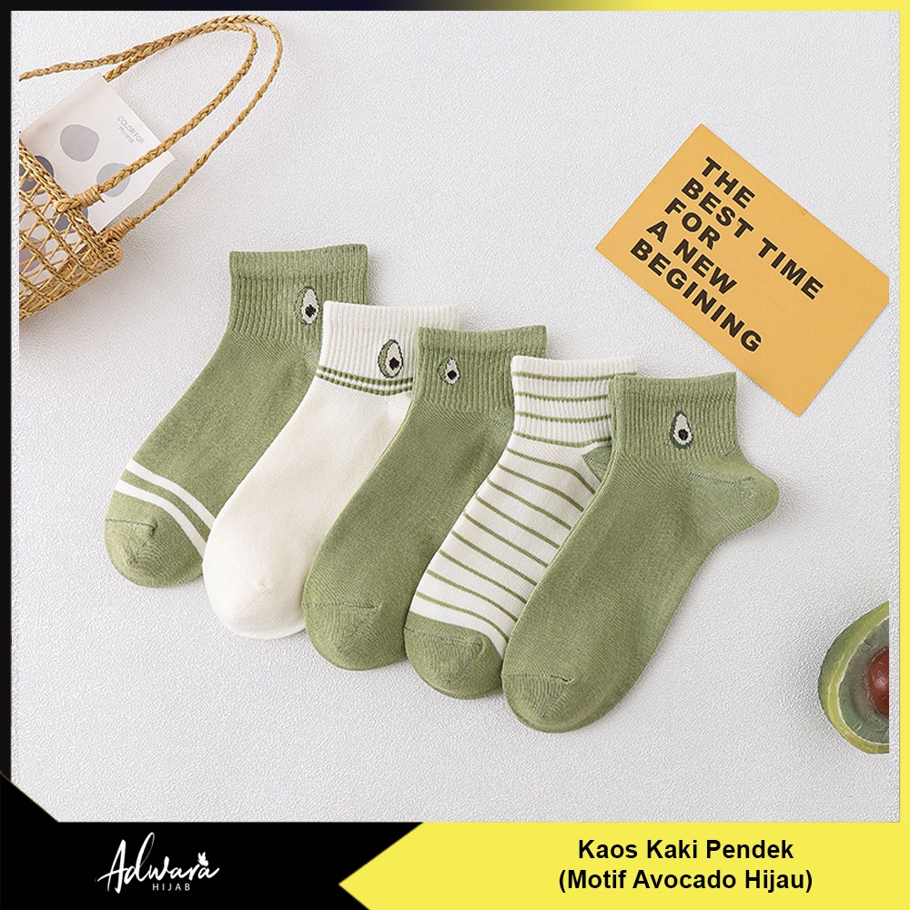 Kaos Kaki Pendek Wanita Semata Kaki Motif Avocado Hijau Gaya Fashion Korea