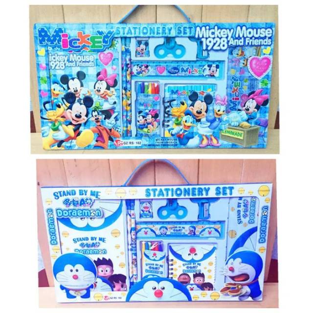 

Alat tulis 1 set micky / doraemon biru pensil rautan penggaris buku pengahpus crayon