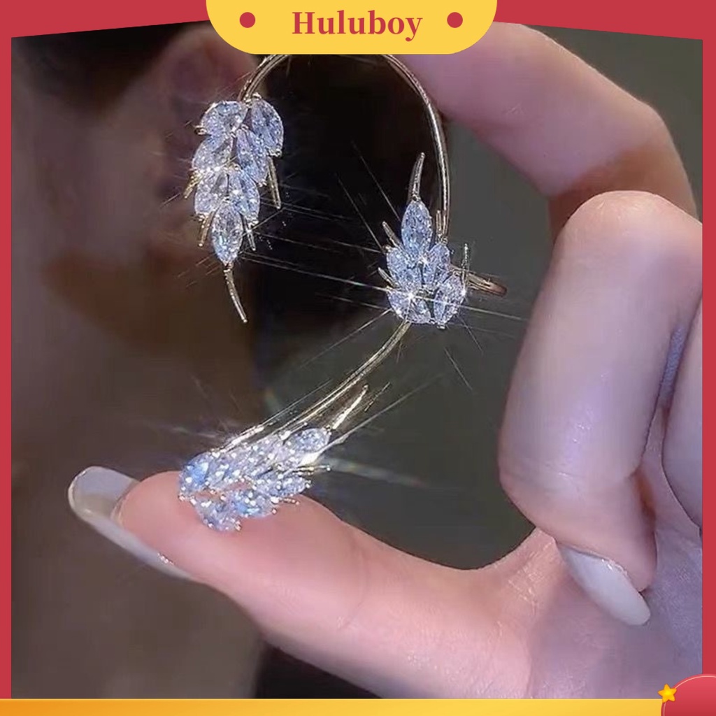 Hu Hu Hu Hu Hu Alat Bantu Pasang Kacamata♡ 1pc Anting Klip Tanpa Tindik Desain Daun Berkilau Untuk Wanita