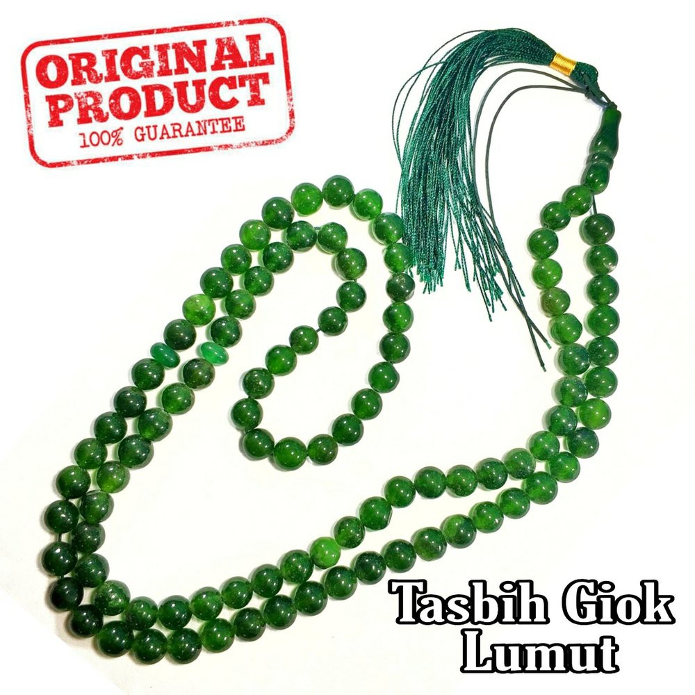 TASBIH NATURAL BATU GIOK JADE HIJAU LUMUT ASLI JAMINAN BERGARANSI