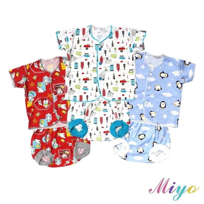 SETELAN PENDEK MIYO NEW BORN PRINT GEORGE MONKEY / SQUIRREL ( 0-3 M )/ (3-6m) SNI