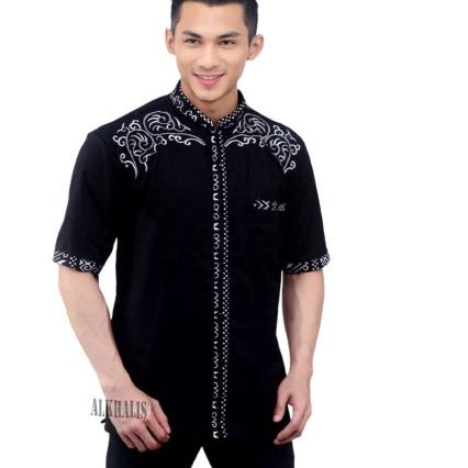 Alkhalis Baju koko Lengan pendek Bordir batik Moot size M L XL XXL XXL
