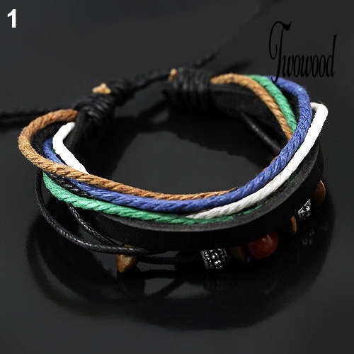 1pc Gelang Tali Rantai Manik-Manik Multilayer Bahan Kulit Imitasi Untuk Unisex Charms