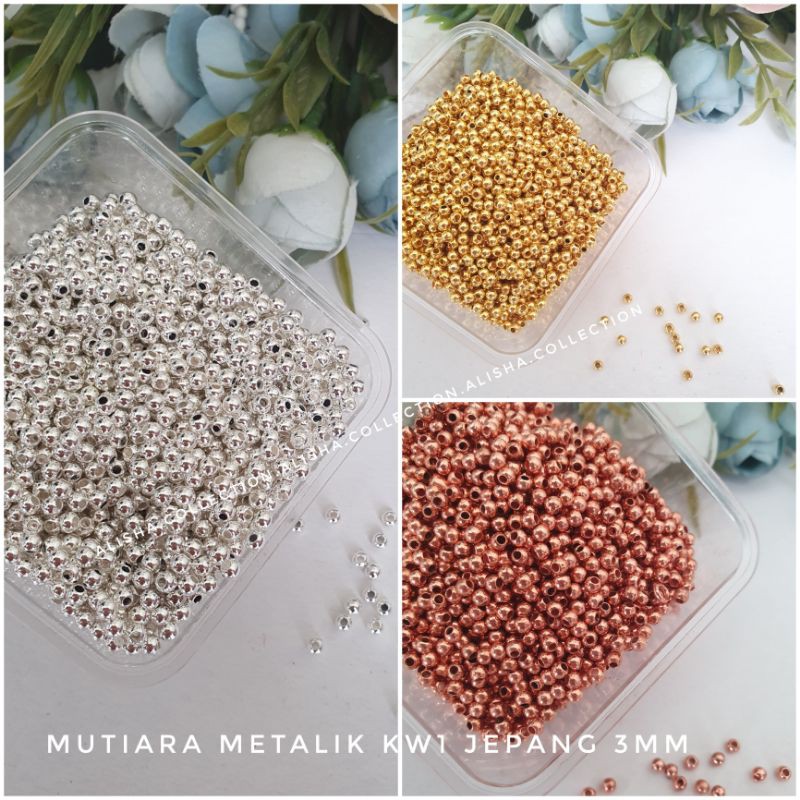 Mutiara Metalik 3mm dan 4mm Kw1 Jepang Mutiara Silver Gold Rosegold 3mm 4mm Jepang Kw1 Payet Mutiara