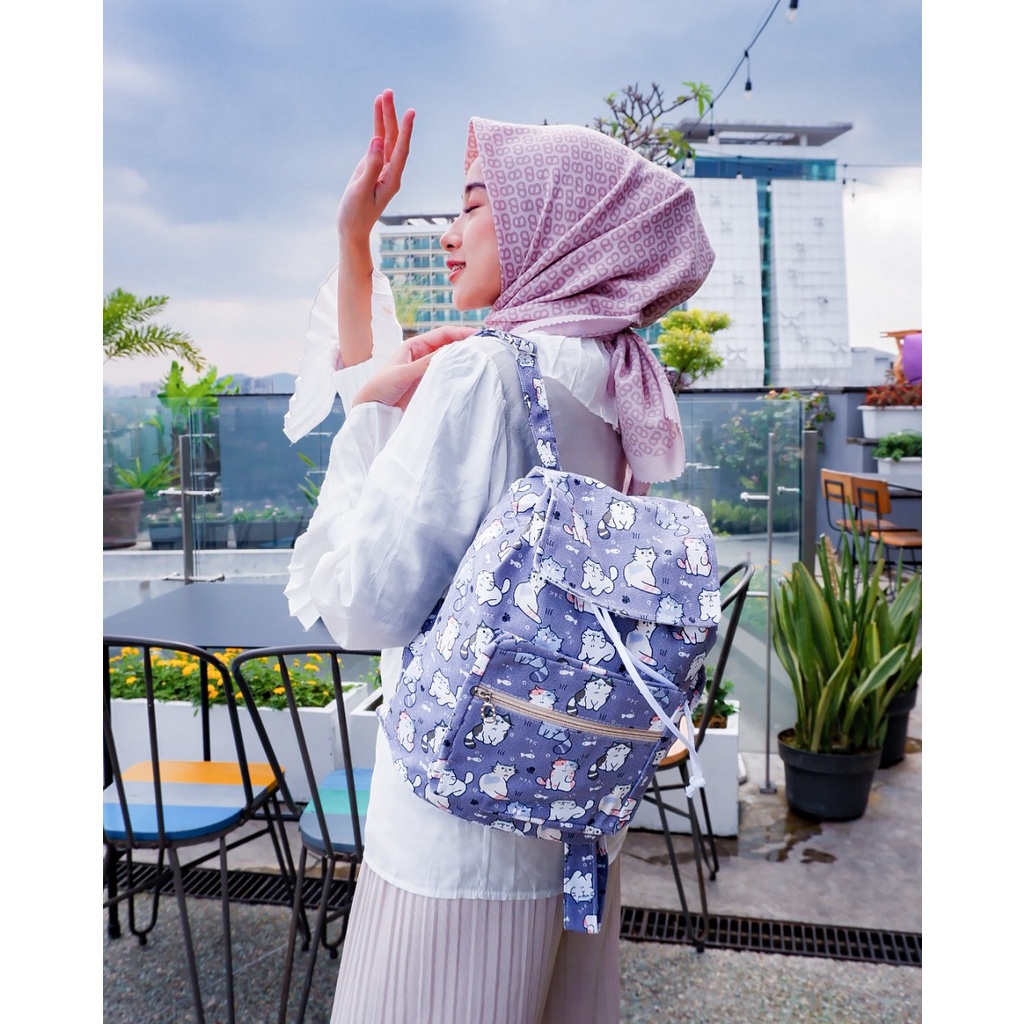 RANSEL SERUT KUCING UNGU // taskanvasbdg - tas kanvas fashion - tas ransel wanita - tas wanita - tas lucu - cewe