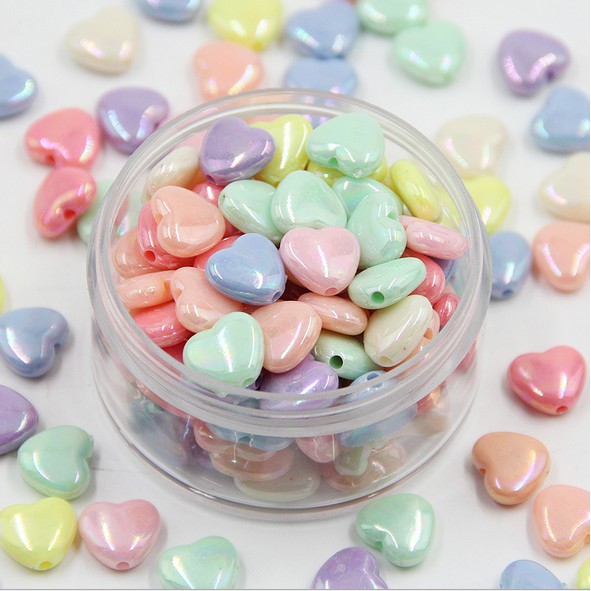 30Pcs Manik-Manik spacer Bentuk Hati Bahan Akrilik Warna Permen Pelangi Ukuran 12x11mm Untuk Membuat Perhiasan Diy