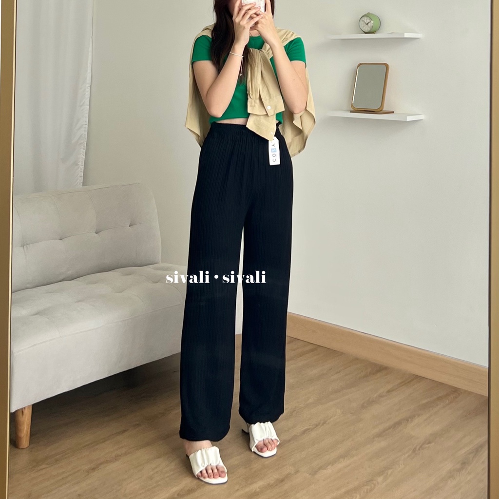 SIVALI Misoo Pants 785 | Celana Kulot Knit Wanita Tebal - Celana Kulot Highwaist - Cullote Knit Pants