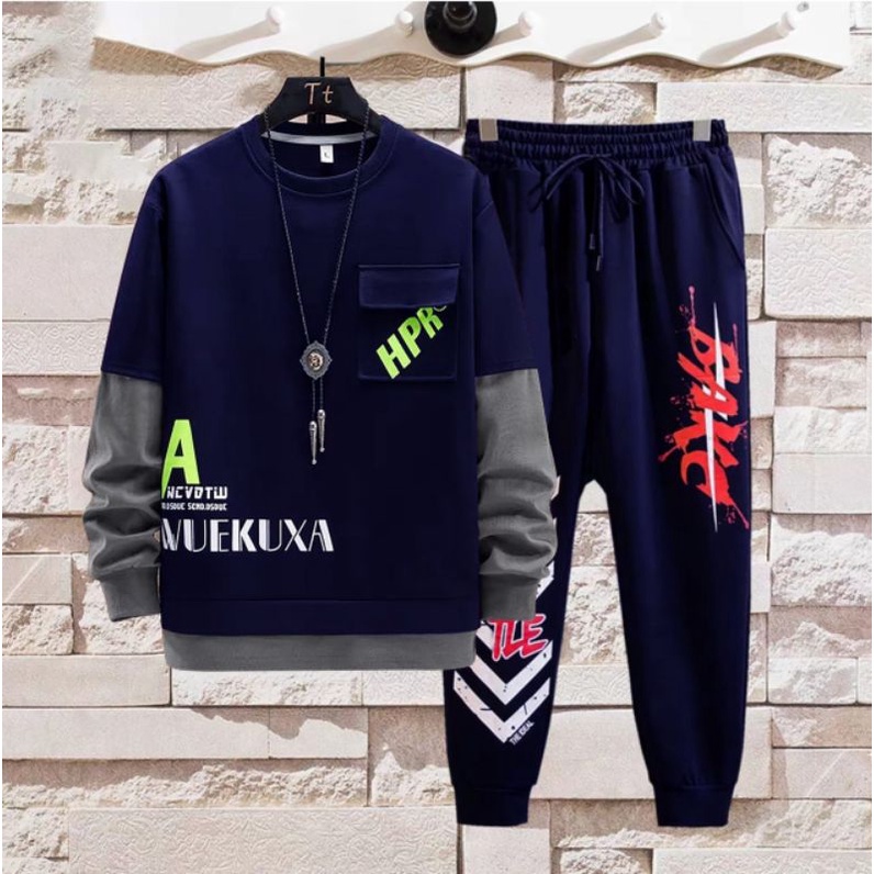 STELAN ( HPR ) STELAN PRIA DEWASA 1 SET KAOS SWEATSHIRT + CELANA PANJANG JOGGER MODEL TERBARU