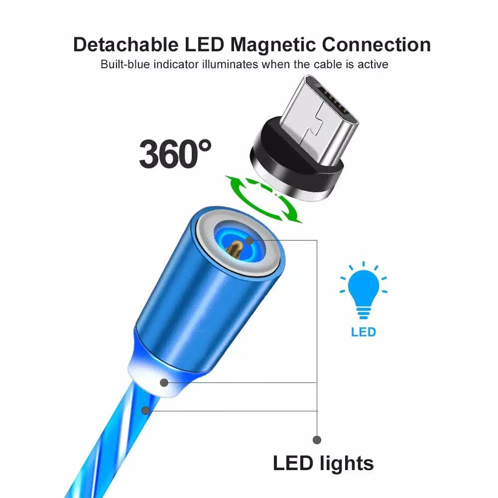 Kabel Charger - Kabel Data Magnetic 3in1 LED LIGHT