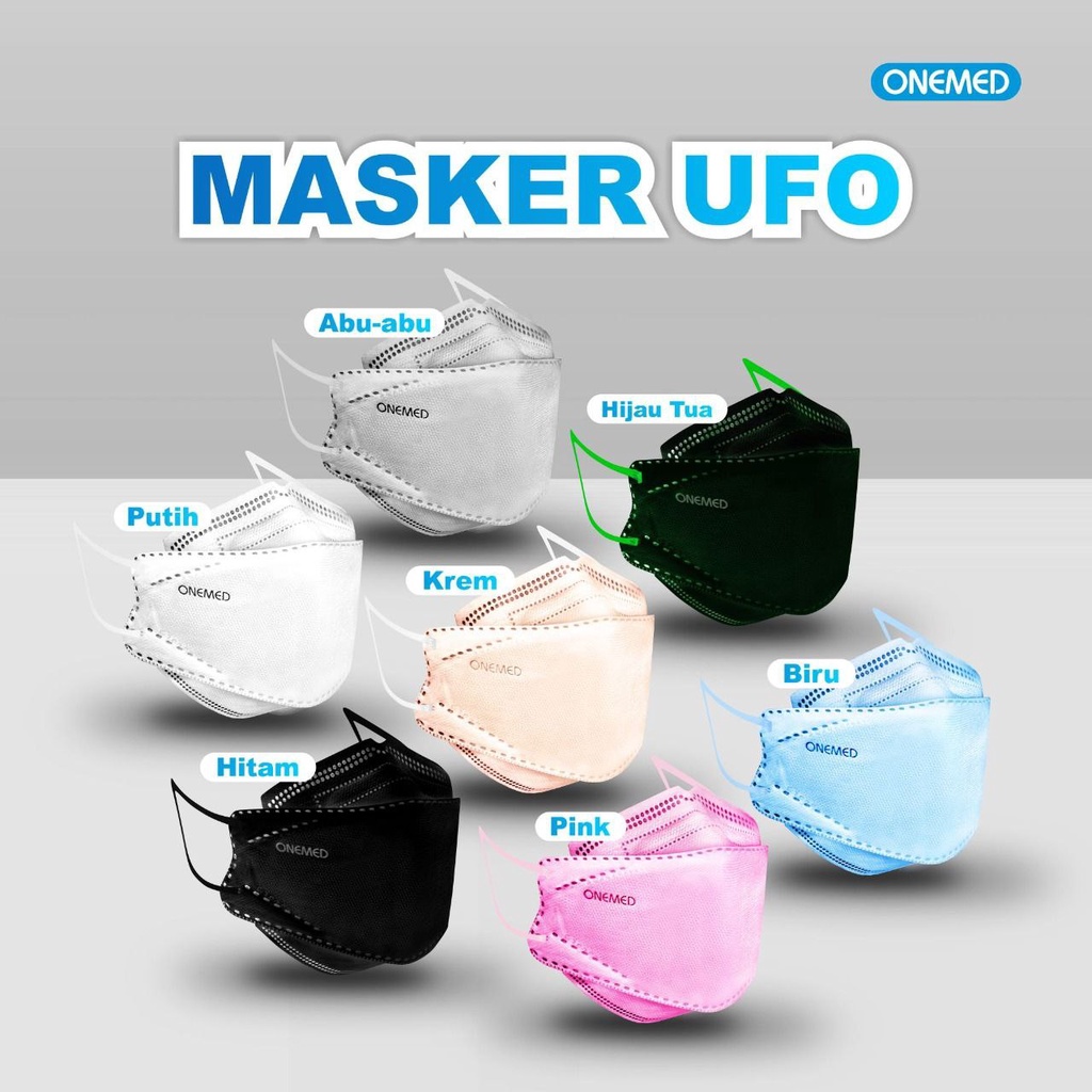 Masker Karet Medis UFO Putih 3D OneMed 4ply Box isi 20pcs Model Pokana Masker Medis