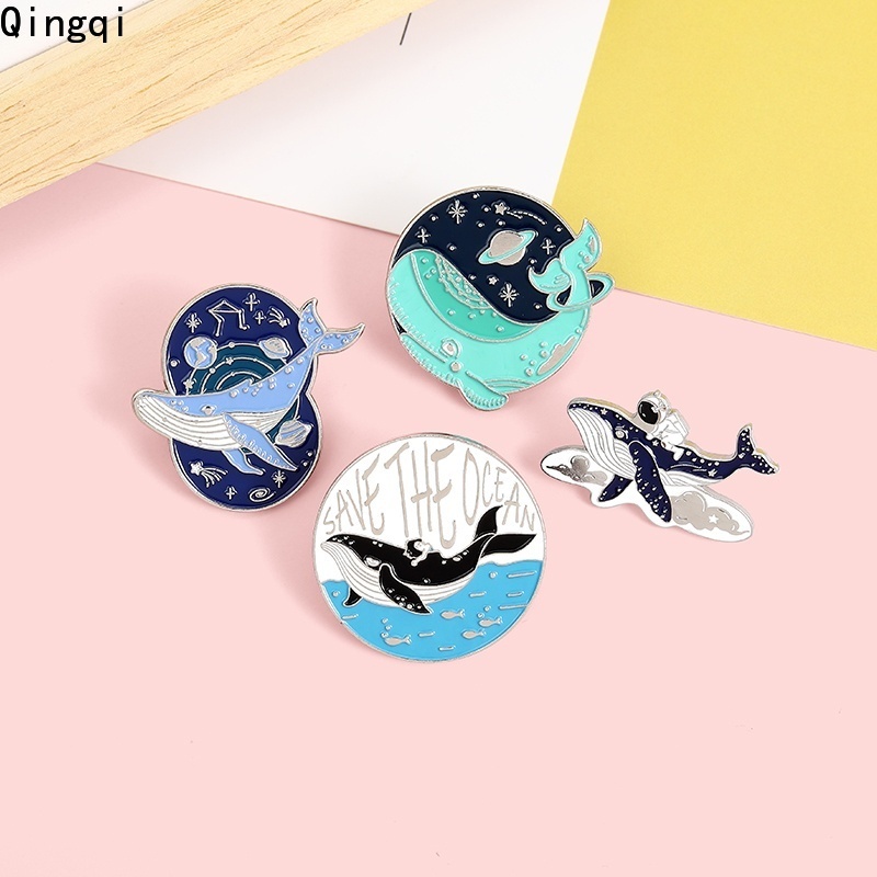 Bros Pin Enamel Desain Astronot / Whale / Petualangan Bawah Laut Untuk Hadiah Teman