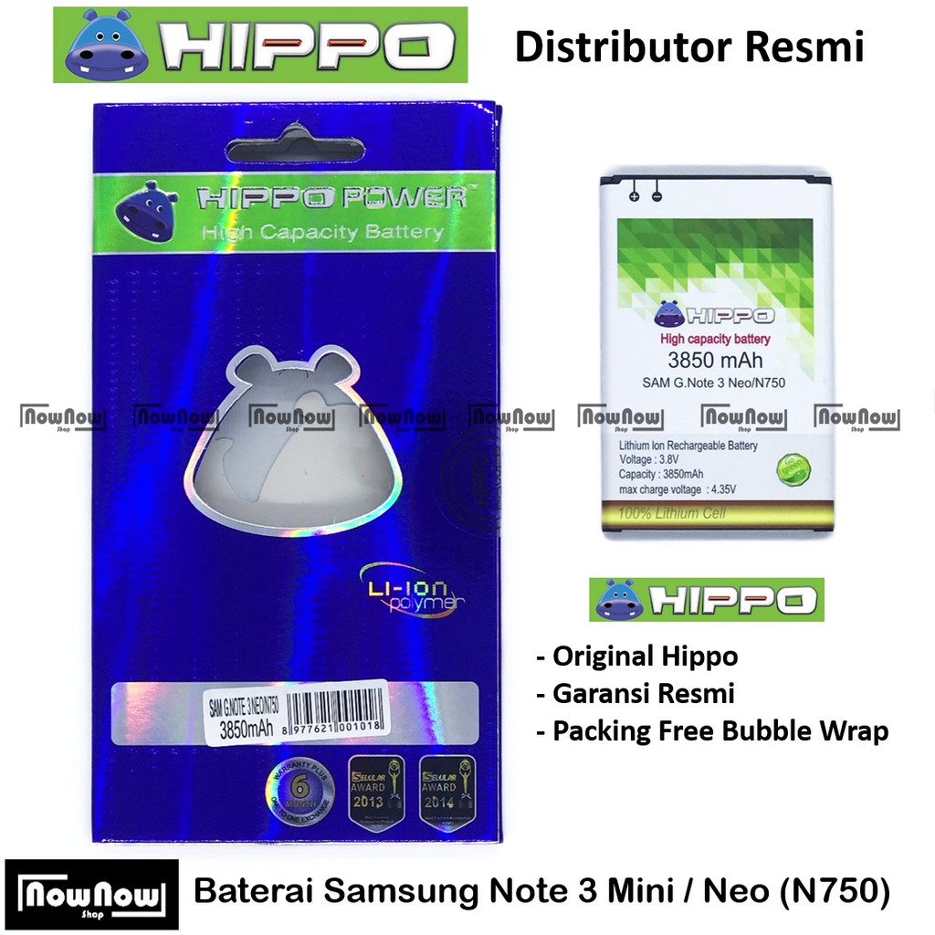 Baterai Hippo Samsung Galaxy Note 3 Mini Neo N750 N7505 Original Batre Batrai HP Garansi Resmi