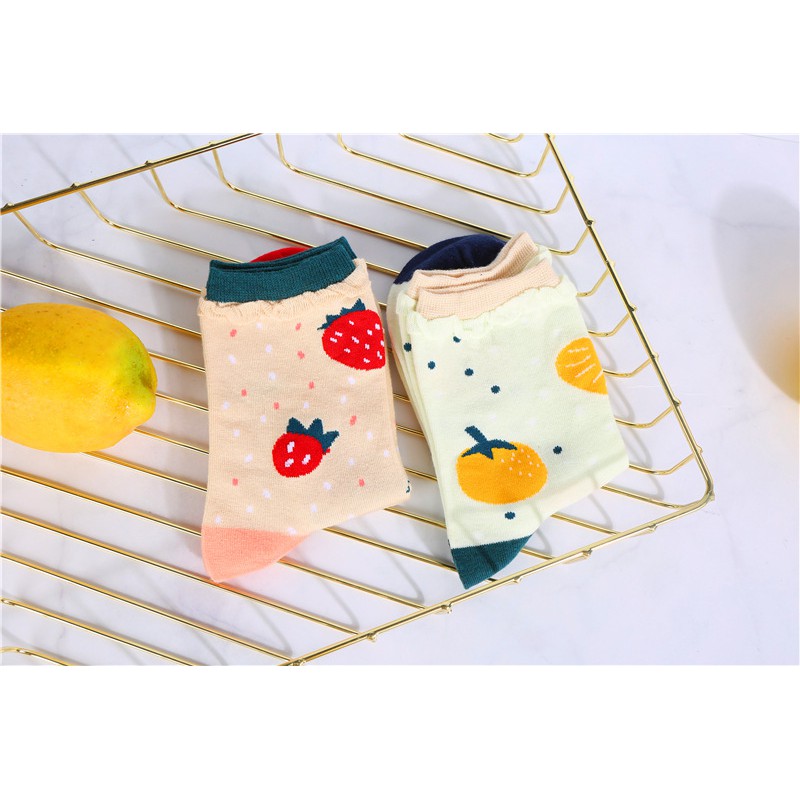 KK-54 kaos kaki wanita motif orange strawberry fruits cotton socks import jepang