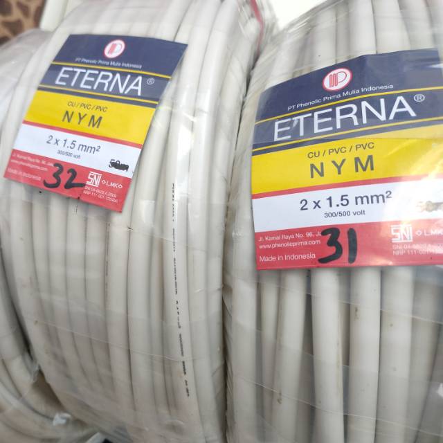 Kabel Eterna Listrik 2x1,5 mm KAWAT Tembaga Murni (Per 1 meter) SNI ORIGINAL