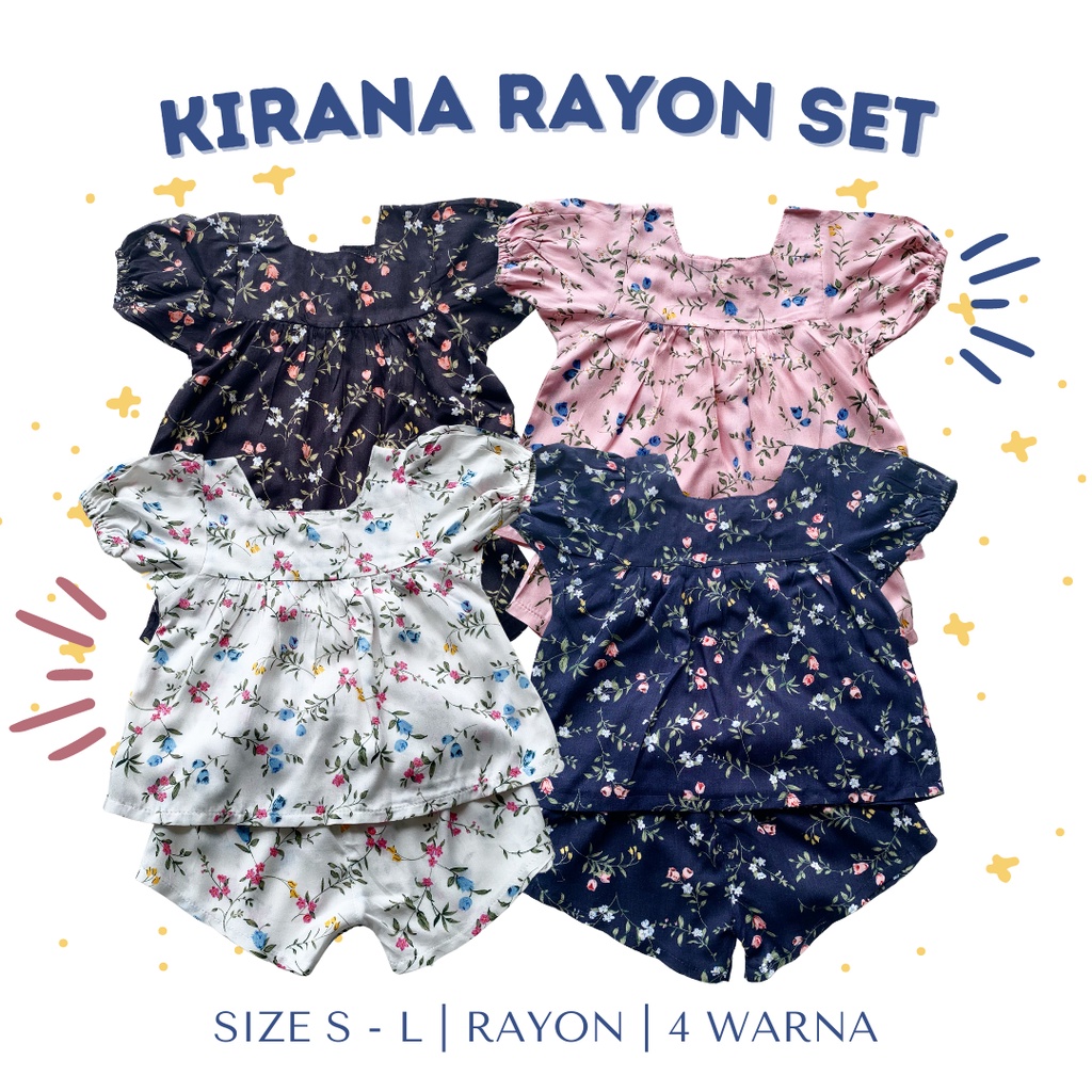 setelan rayon anak perempuan bayi 1 2 3 tahun balita baju rumah adem lengan pendek KIRANA RAYON SET