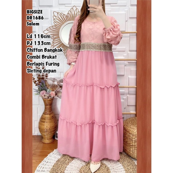 Dress Chiffon bangkok Combi brukat lapis furing