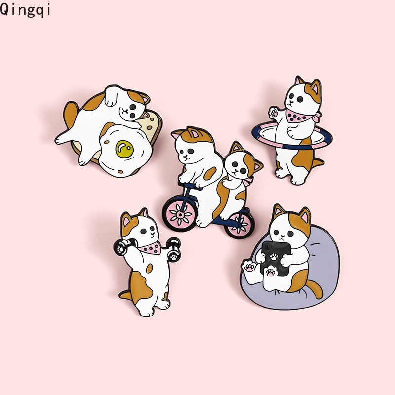 Bros Pin Enamel Desain Kartun Hewan Kucing Olahraga Untuk Anak